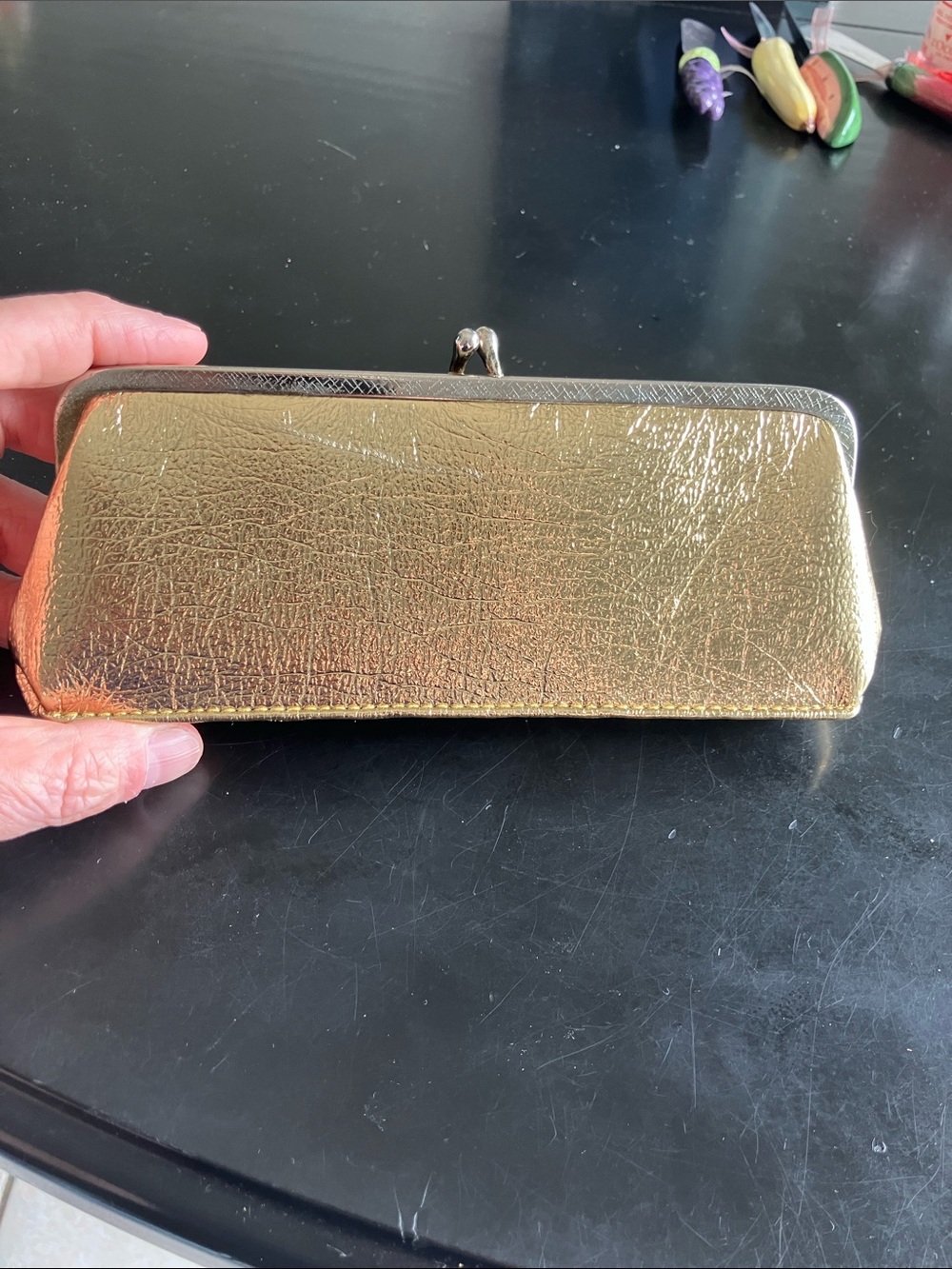 Gold Metallic Frame Clutch Purse